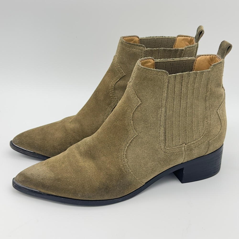 Marc‎ Fisher LTD Yale Olive Green Suede Western Chelsea Ankle Boots Womens 7M